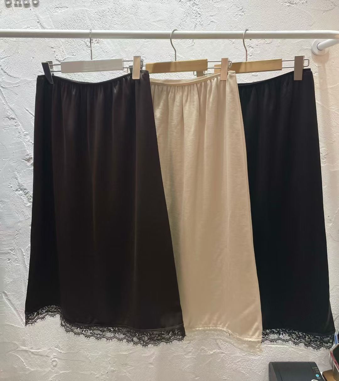 satin lace skirt-3col