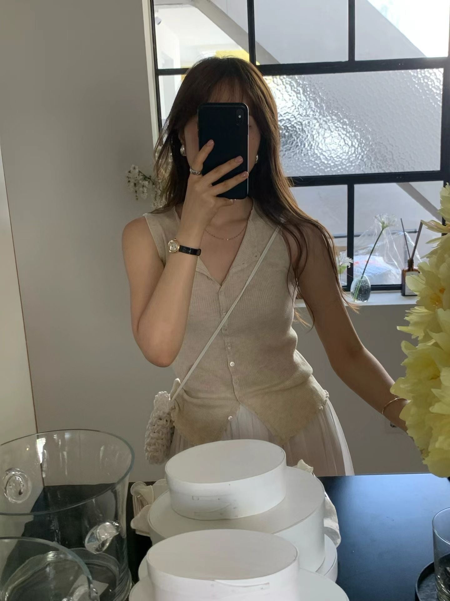 Ounce silk mori knit sleeveless-2col