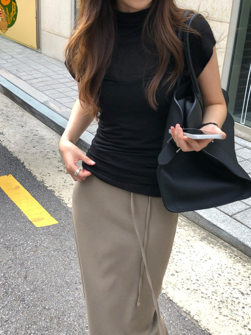 Mock neck wool tencel drop shoulder T-4col