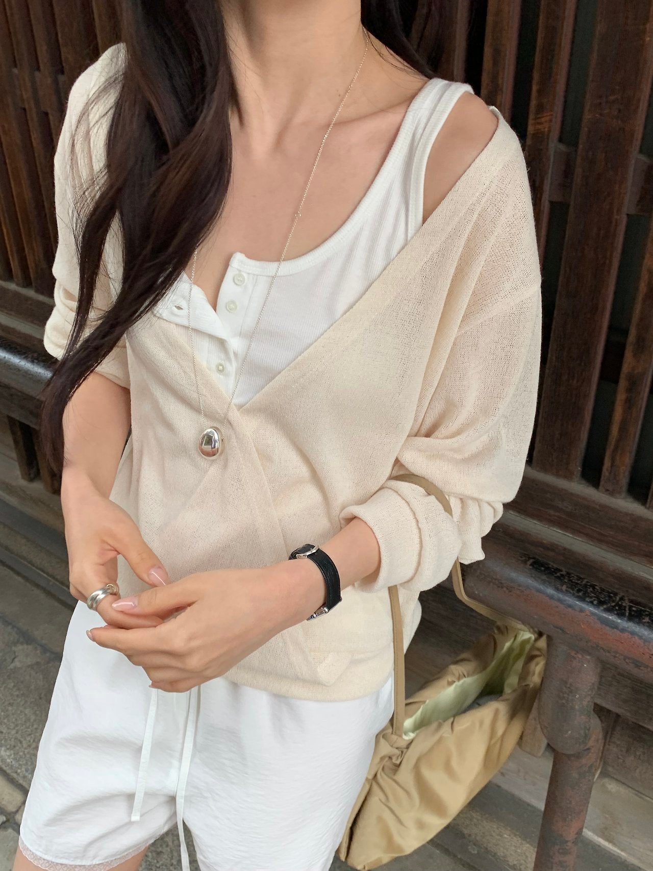 Elina linen deep V-neck knit-3col