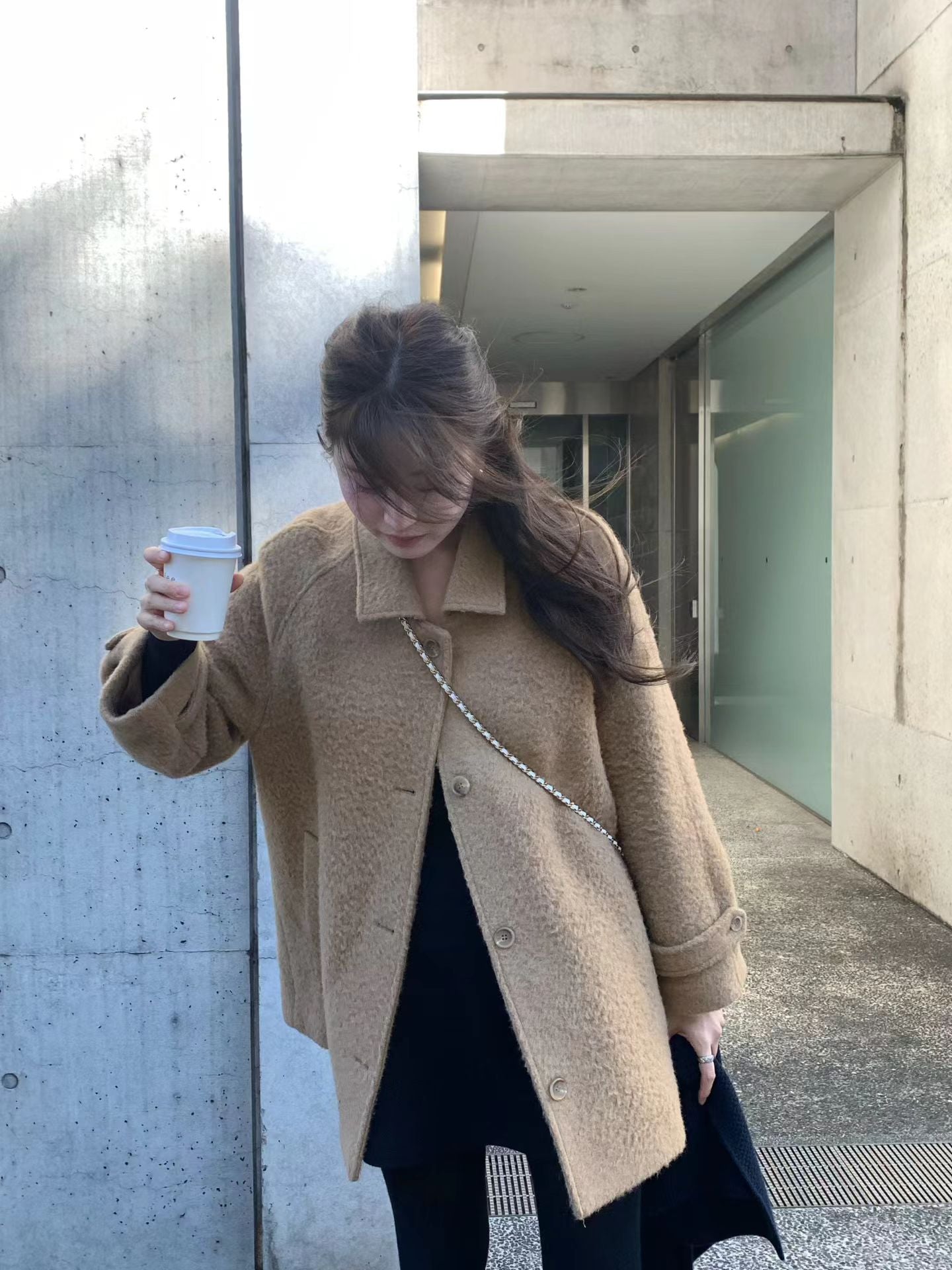 Ounce baby alpaca carol half coat-2col