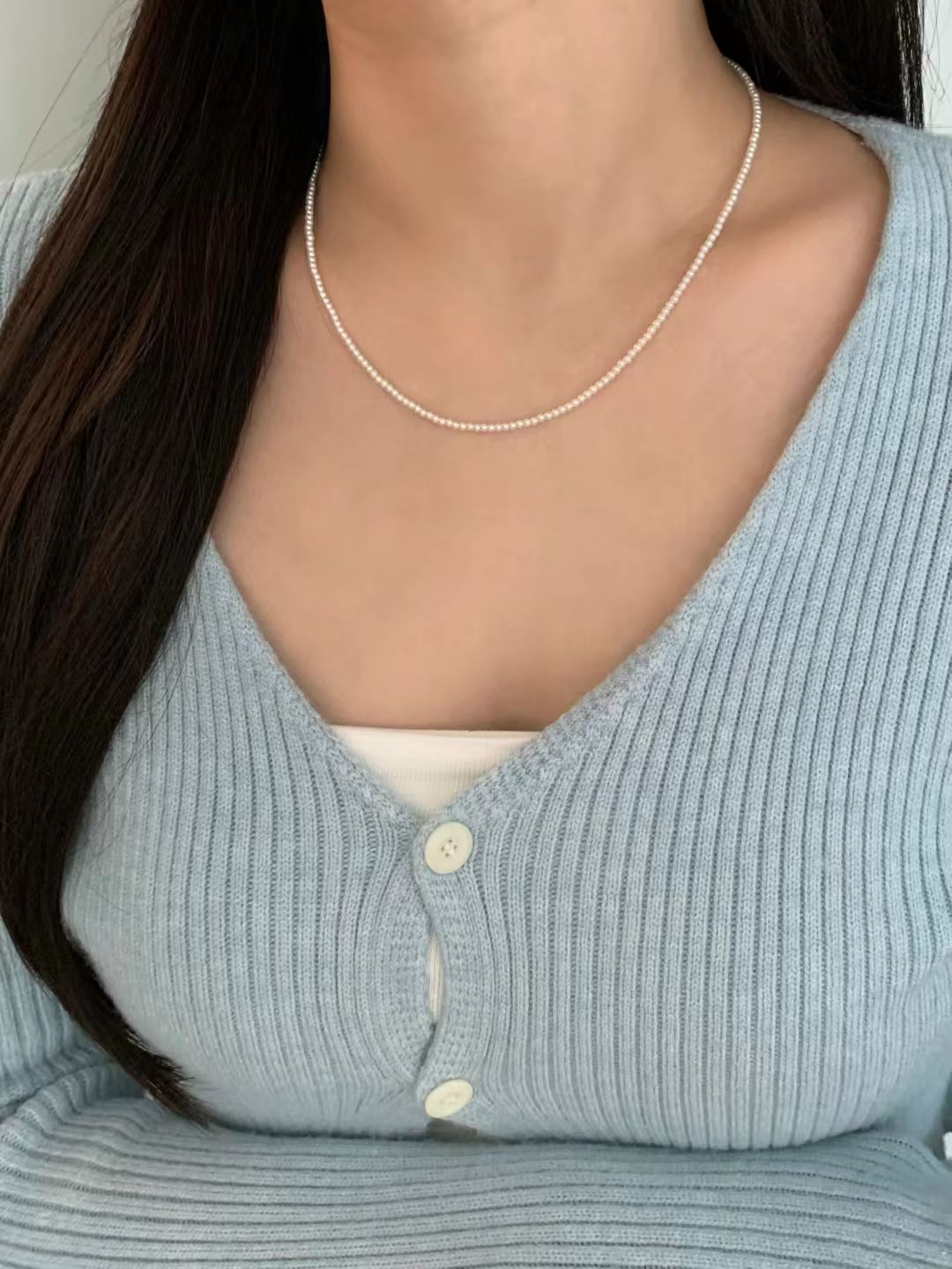 2mm glass pearl necklace