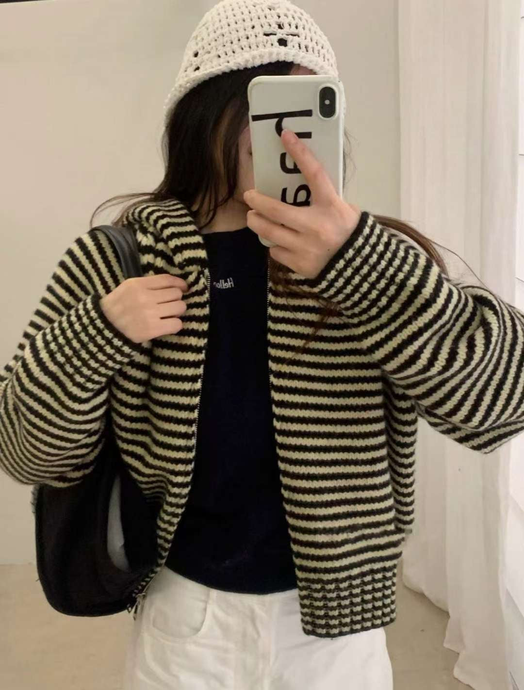 Stripe hood zip up-3col