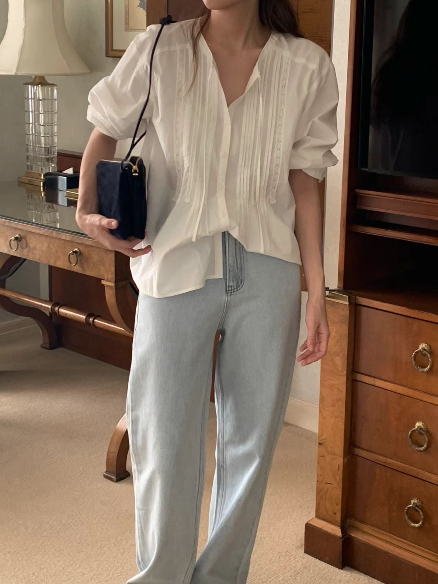 即納 Ounce kity pintuck blouse