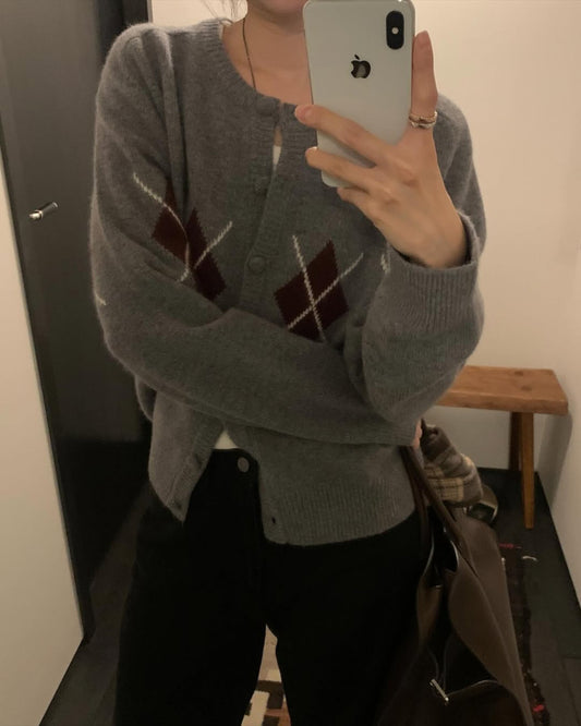 Argyle cardigan-3col
