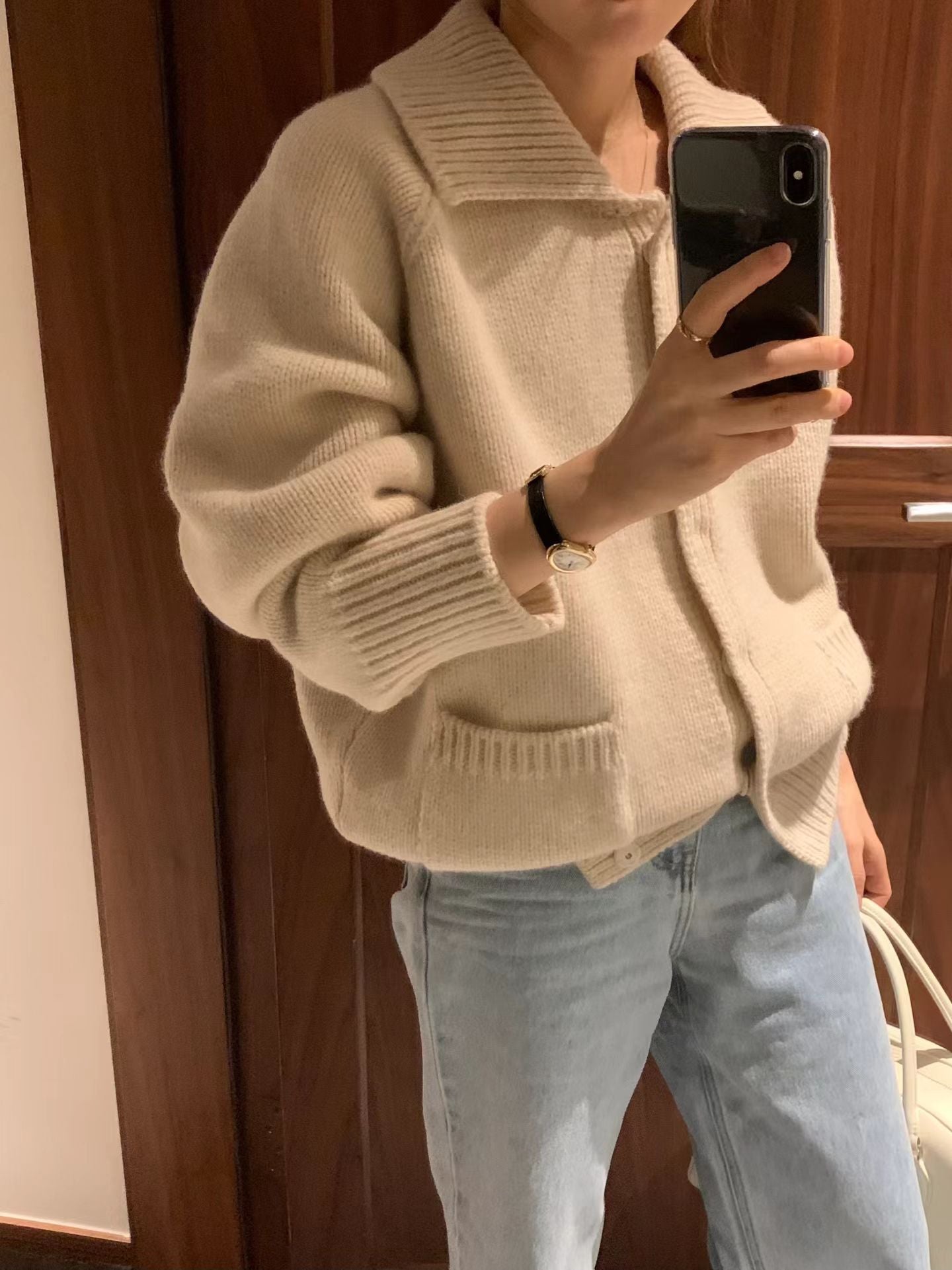 Ounce bailey collar knit cardigan-2col