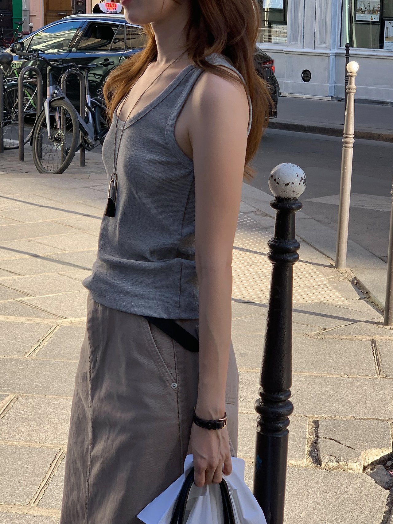 Line U-neck panel sleeveless-5col