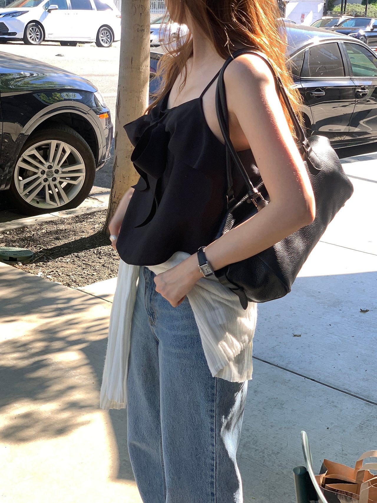 Seline ribbon sleeveless blouse-2col