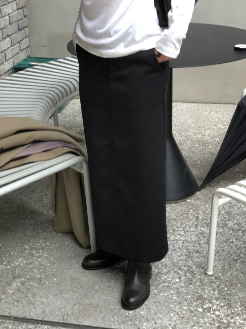 Rumi back banding wool midi skirt-2col