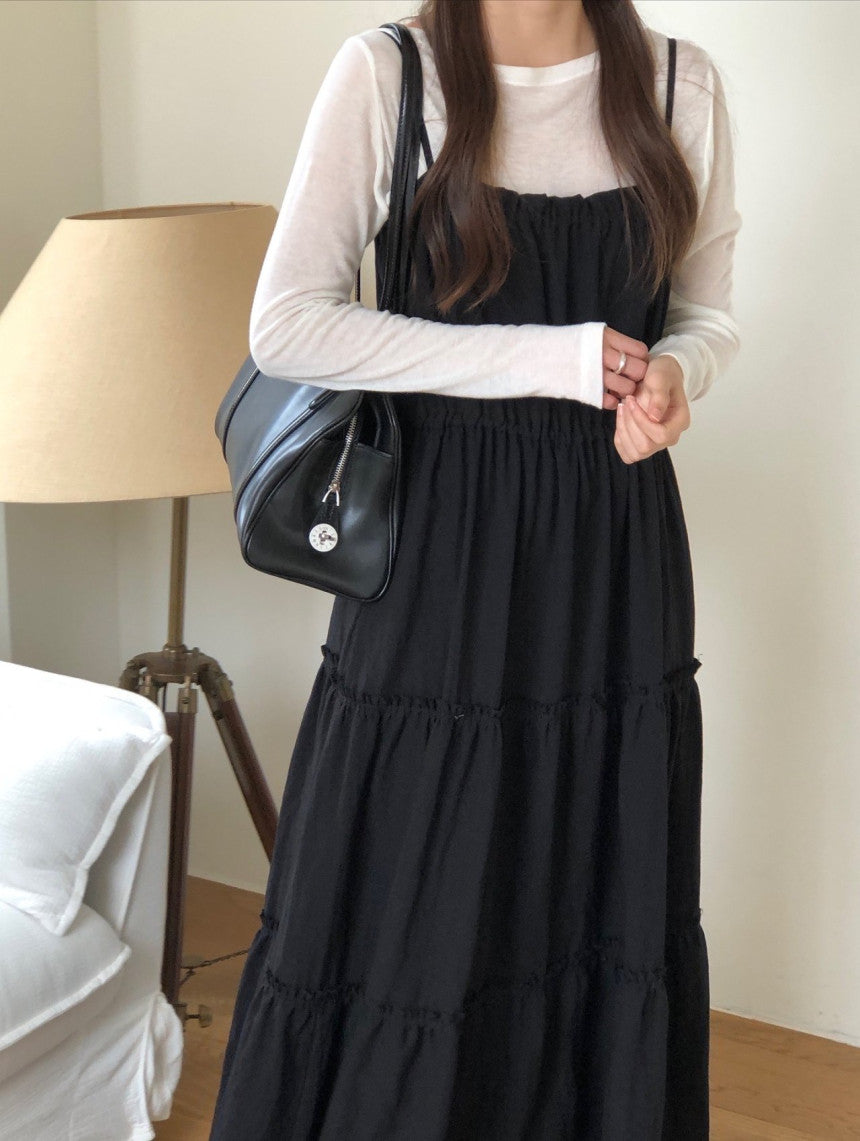 Muse shirring long onepiece-2col
