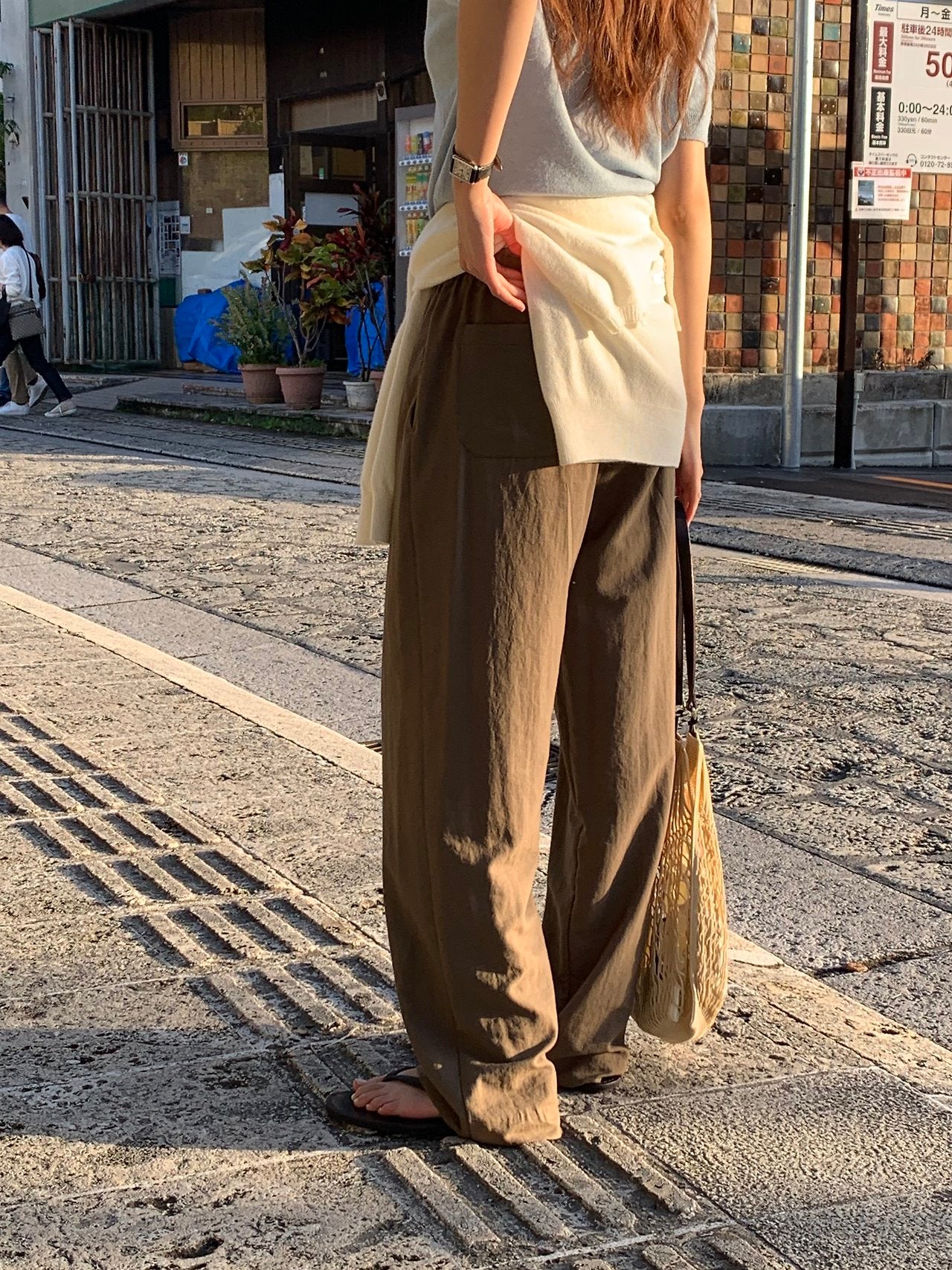 Sander semi wide banding pants-5col