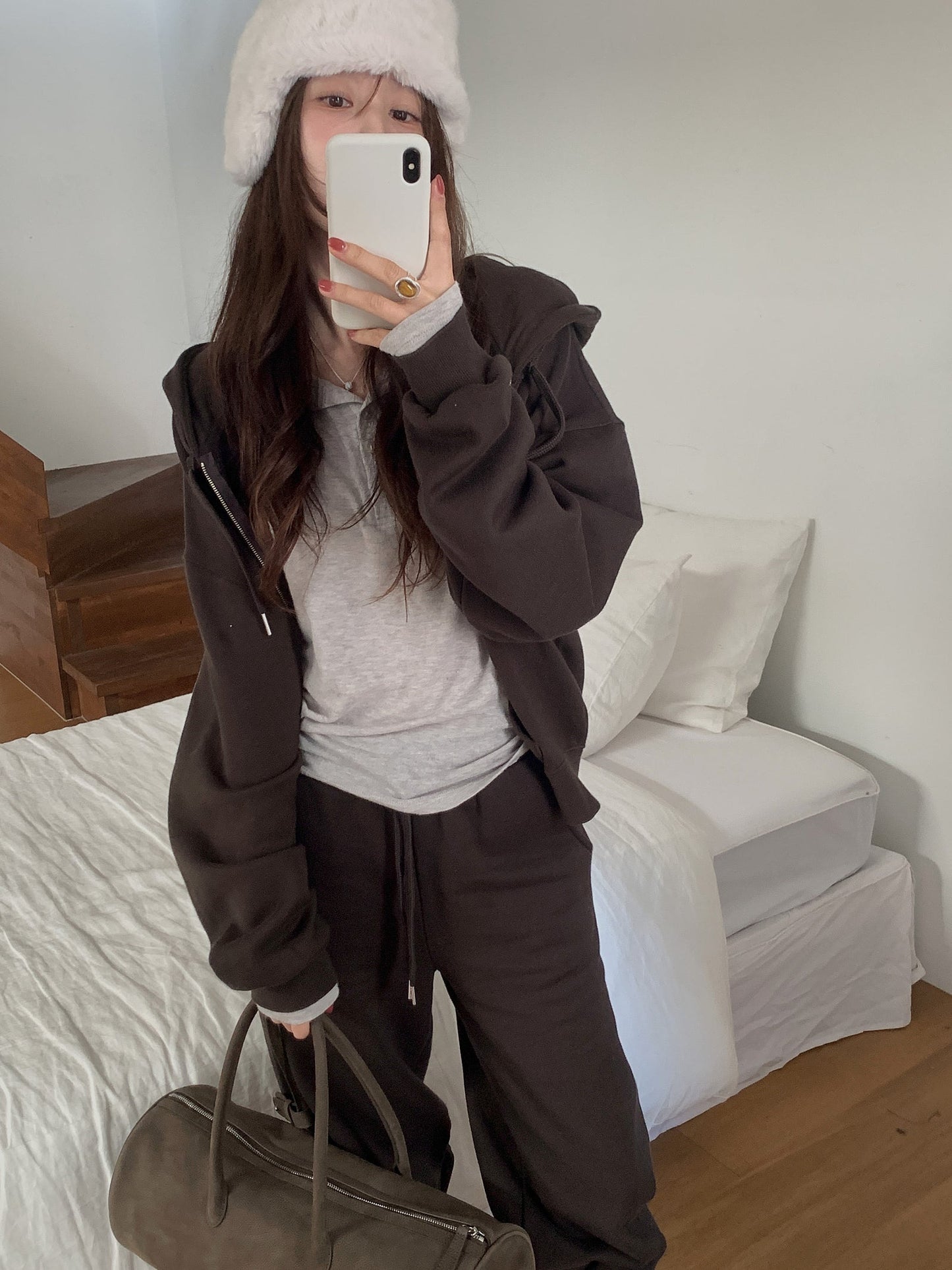 Essential gimo hood zip-up&pants&skirt-3col