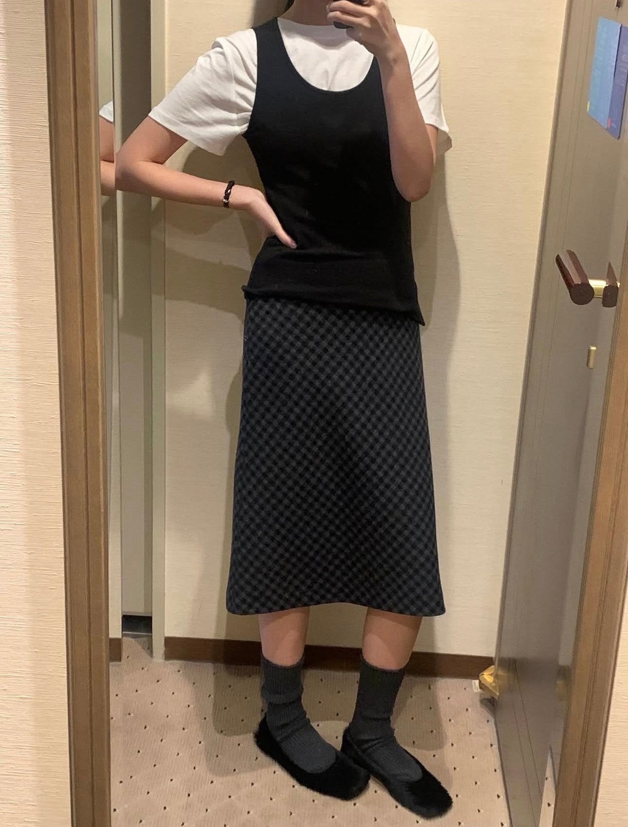 code check wool skirt-2col