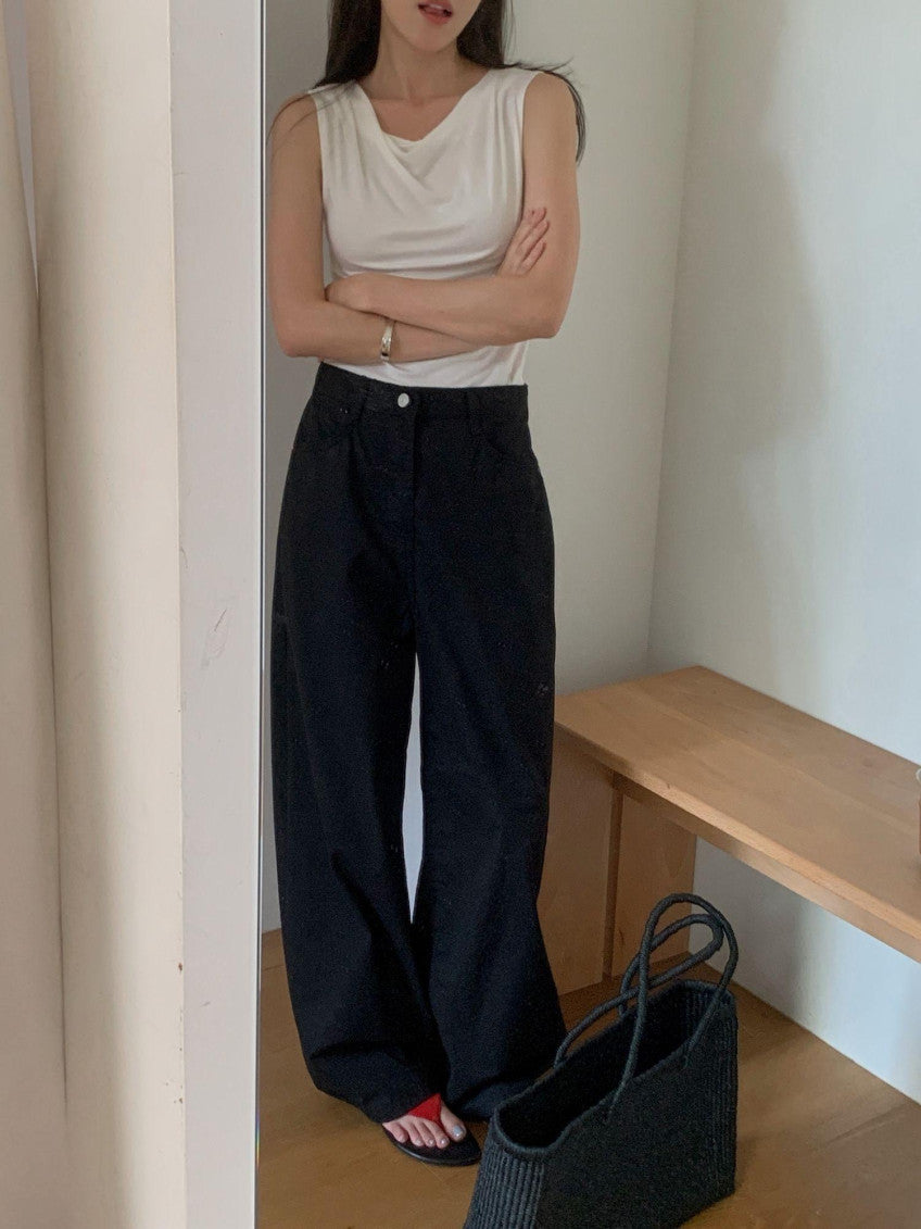 cotton wide pants-2col