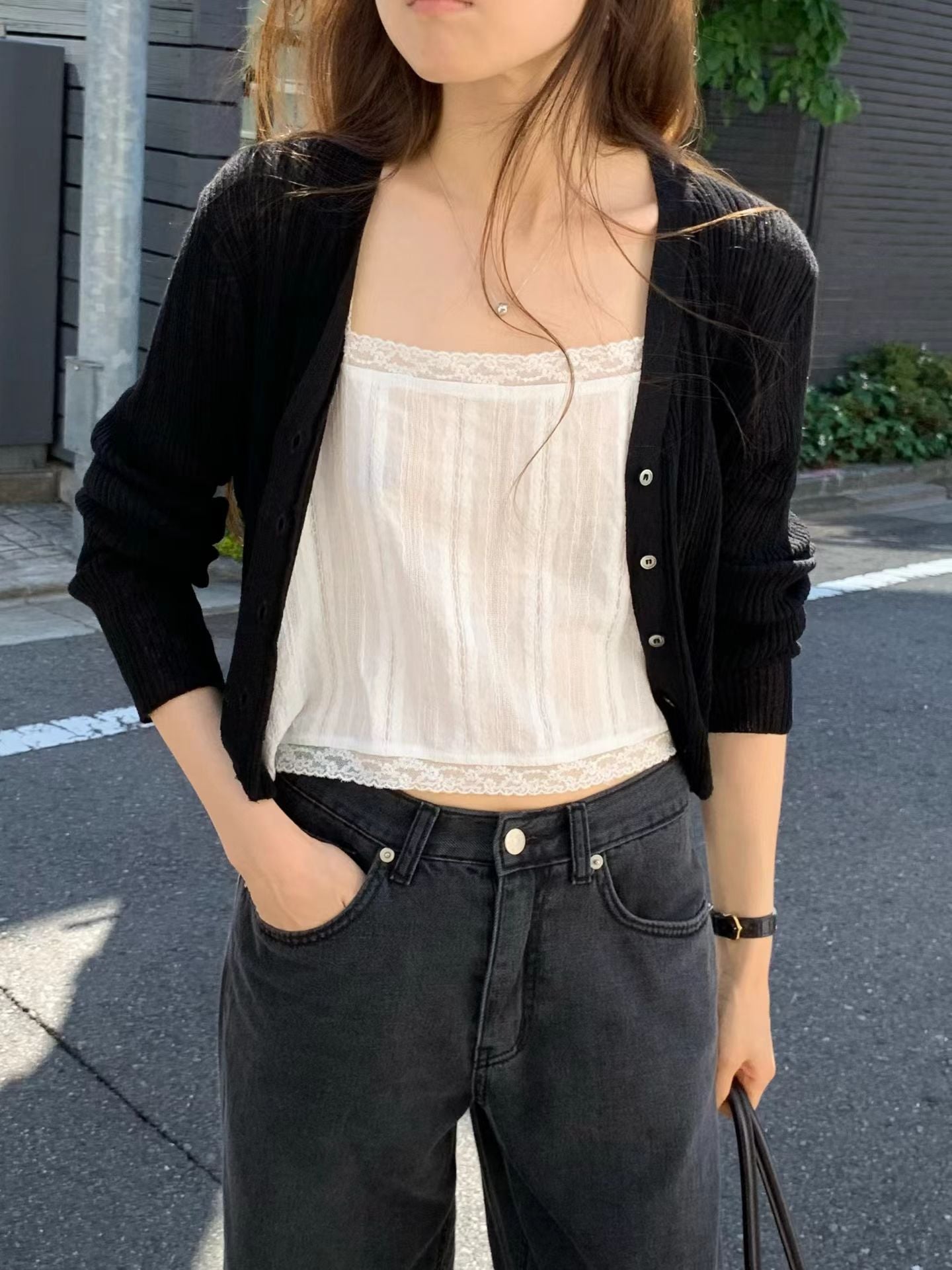 Ounce ecru rib v cardigan-3col