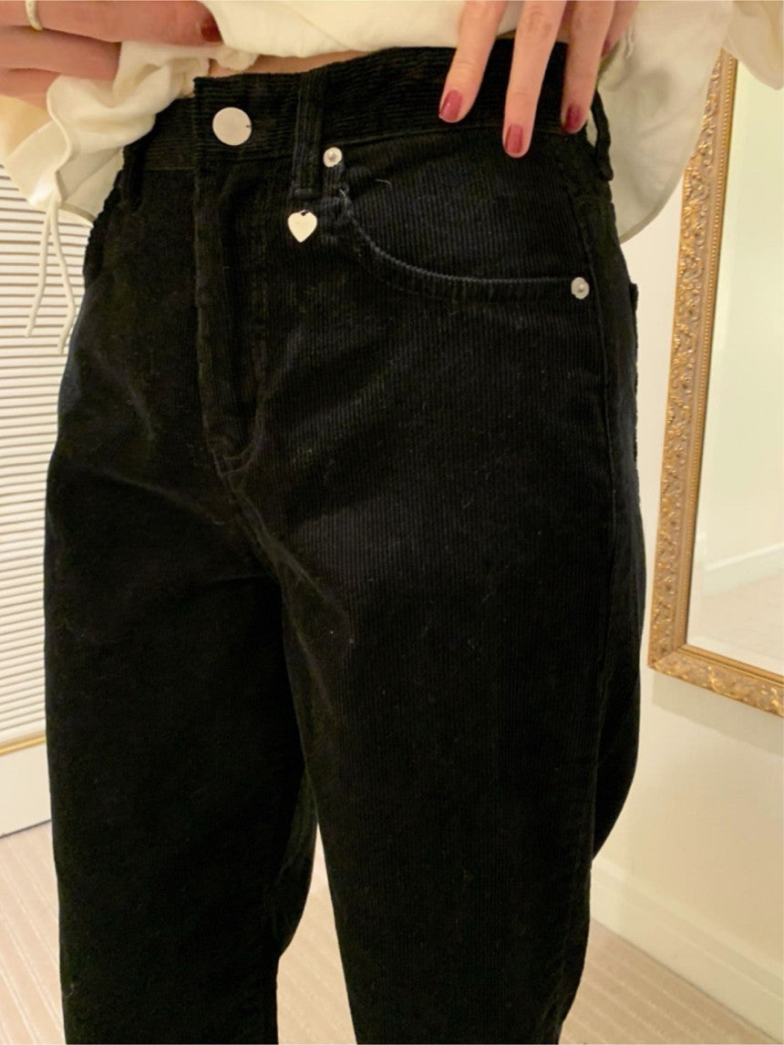 black corduroy pants/ショート丈あり