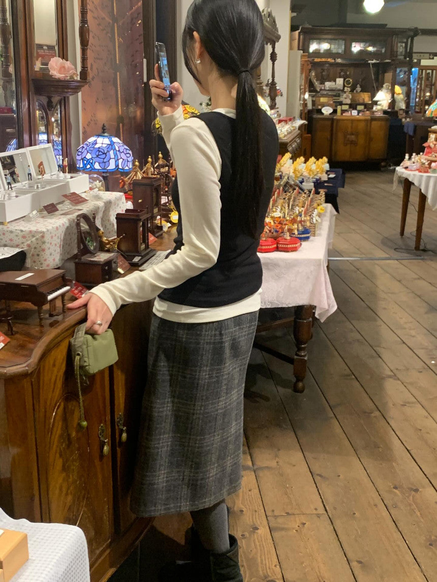 weev check wool skirt