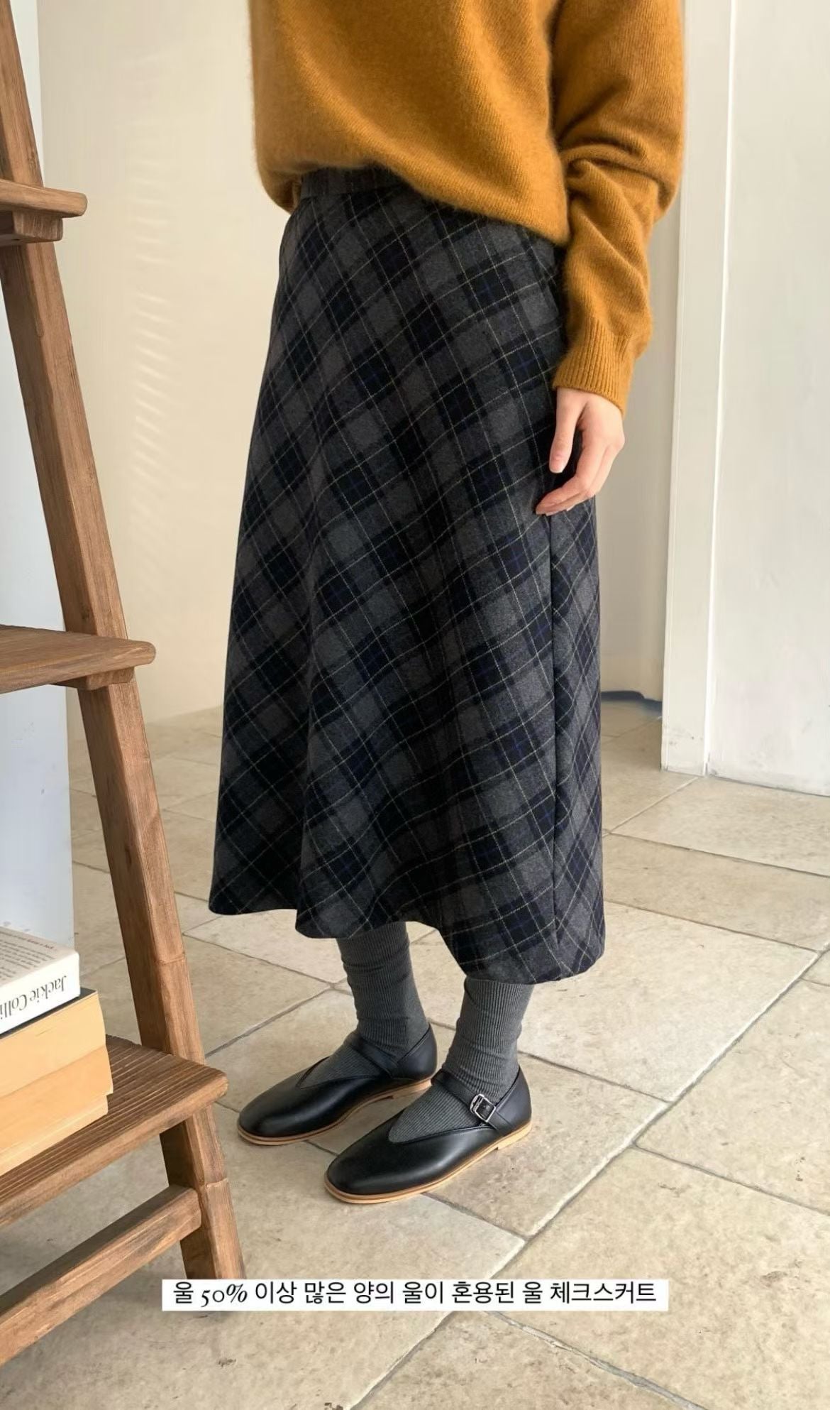 deondo wool check skirt-2col