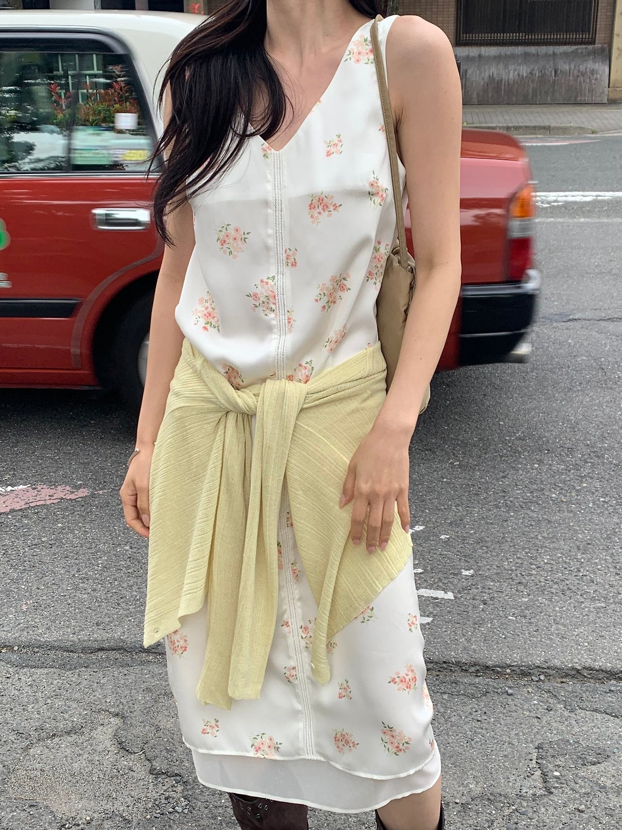 Rosy flower midi layered onepiece