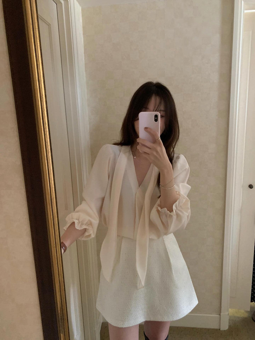 Ruter tie blouse-2col