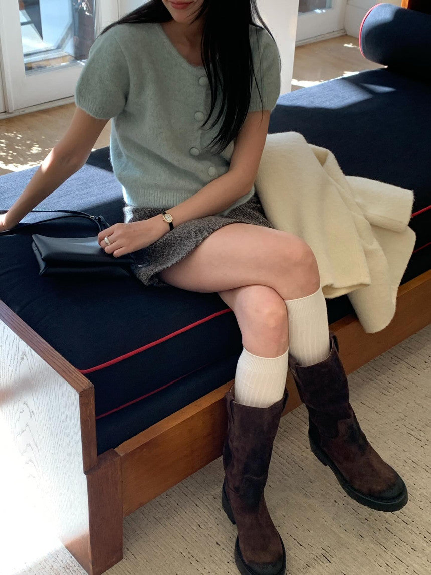 Want alpaca half cardigan-4col