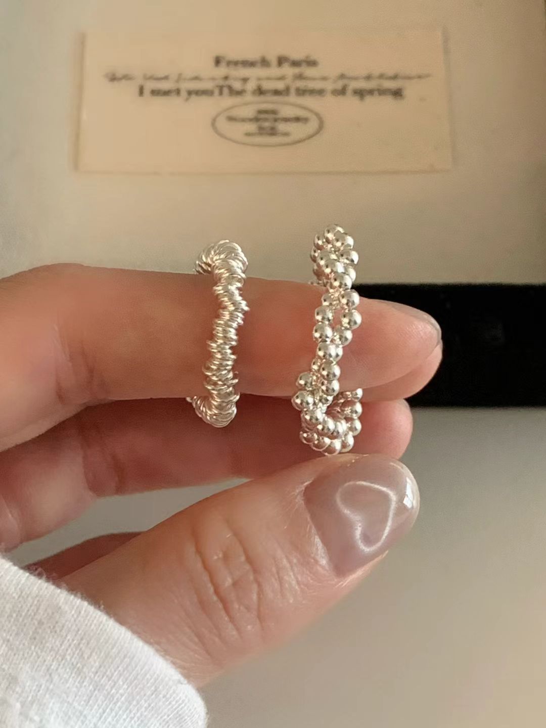 Silver ball twisted ring