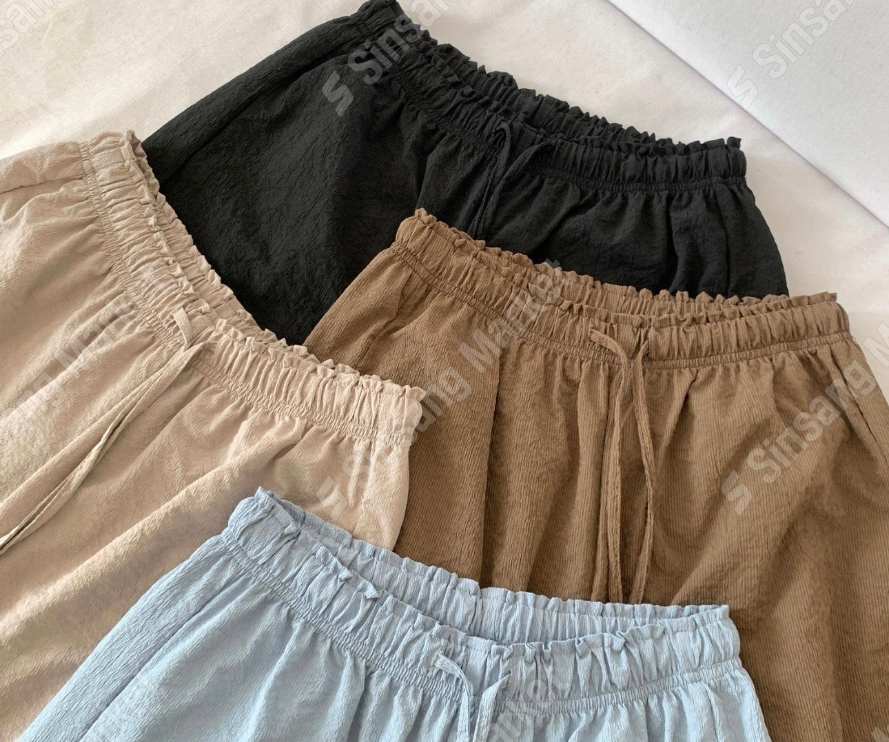 wavy s.t wide banding pants-4col