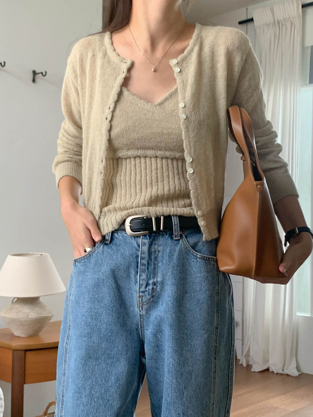 gray即納 Purey alpaca set cardigan-4col