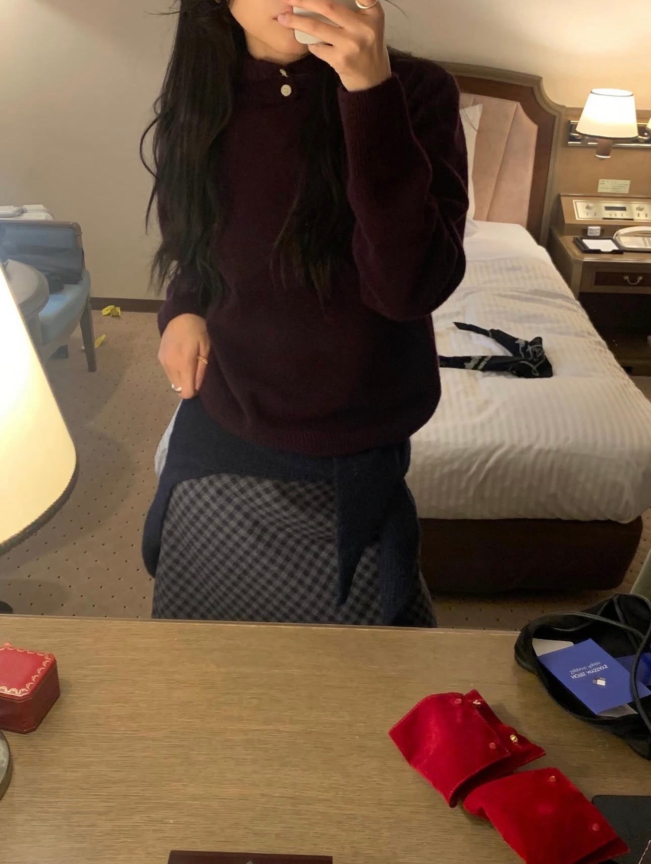 code check wool skirt-2col