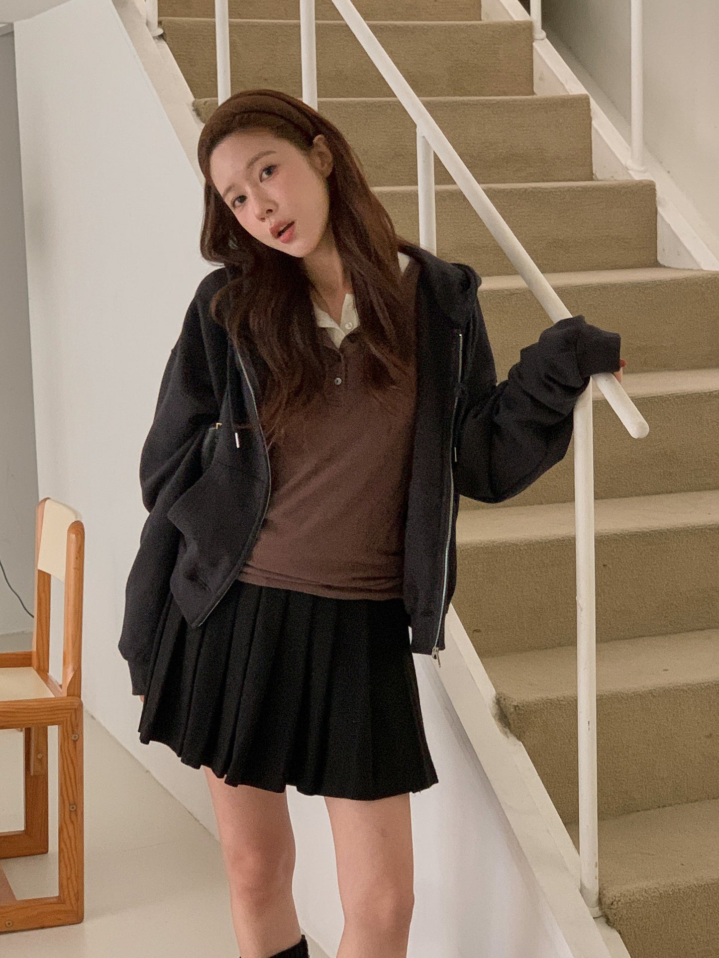 Essential gimo hood zip-up&pants&skirt-3col