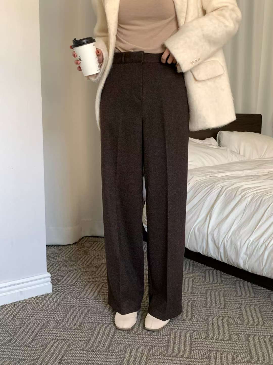 wool semi-wide slacks-3col/ショート丈あり