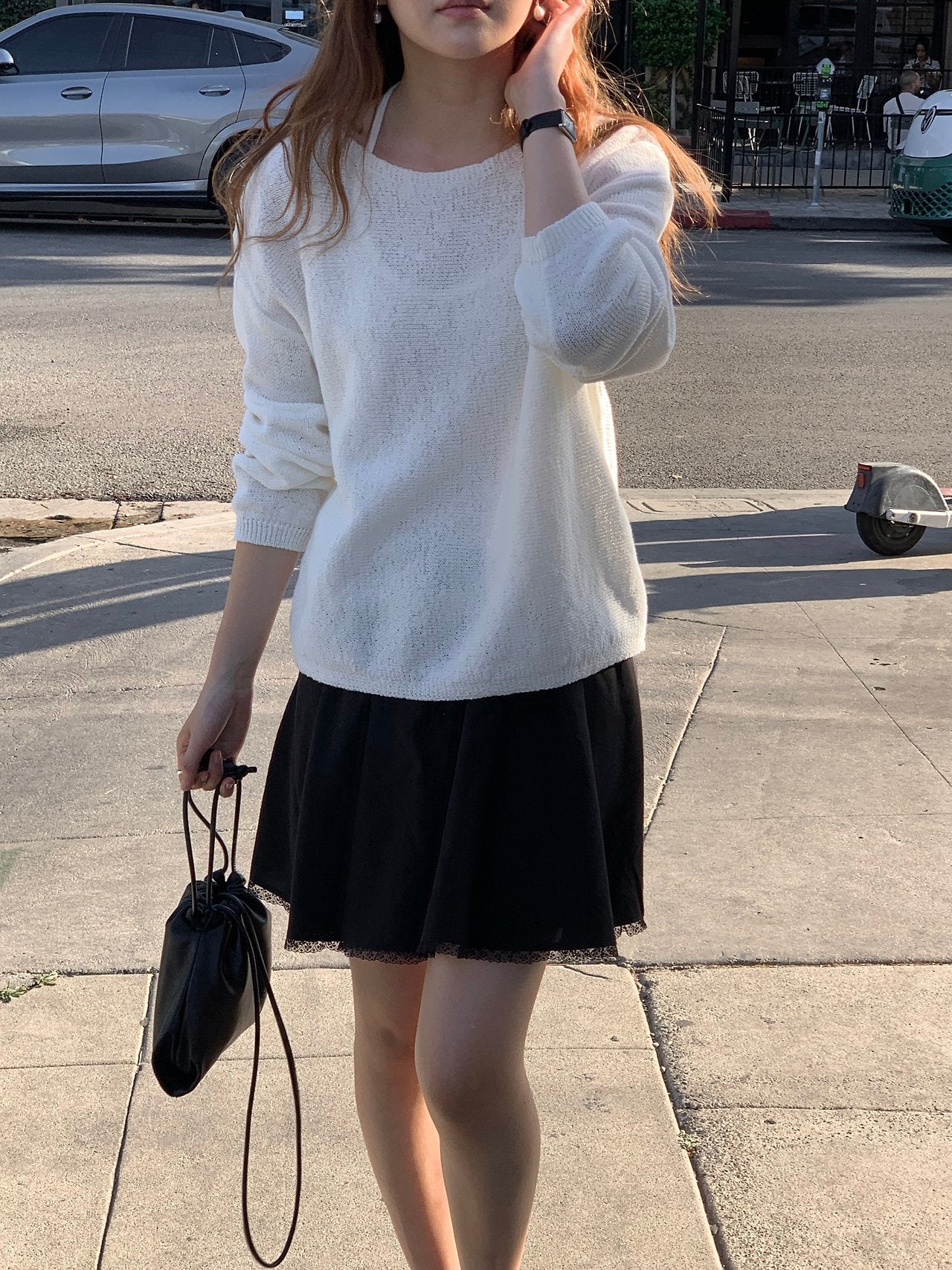 Sia paper boat-neck box knit-2col