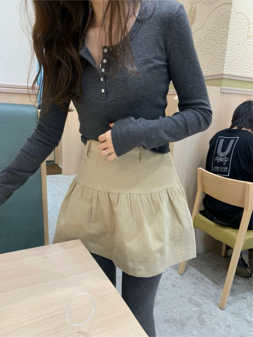 Corduroy frill skirt-2col