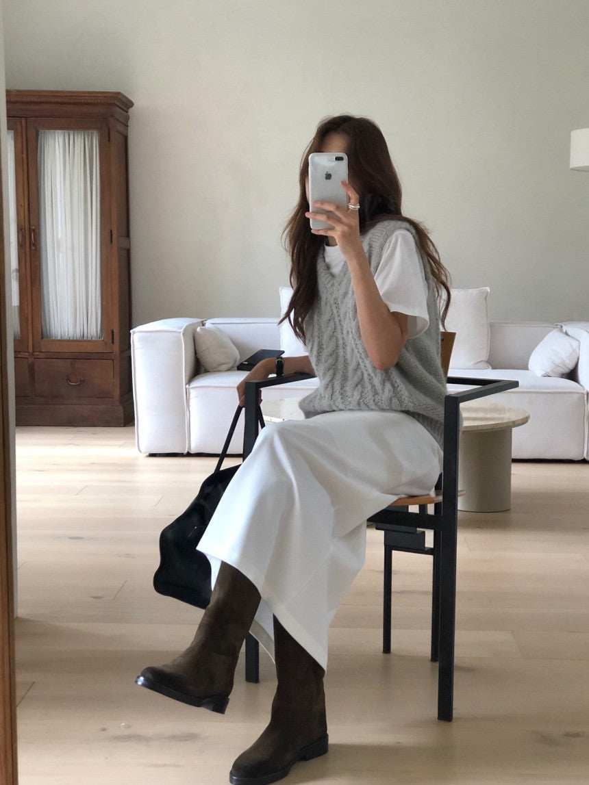 Alpaca canle v neck vest-2col