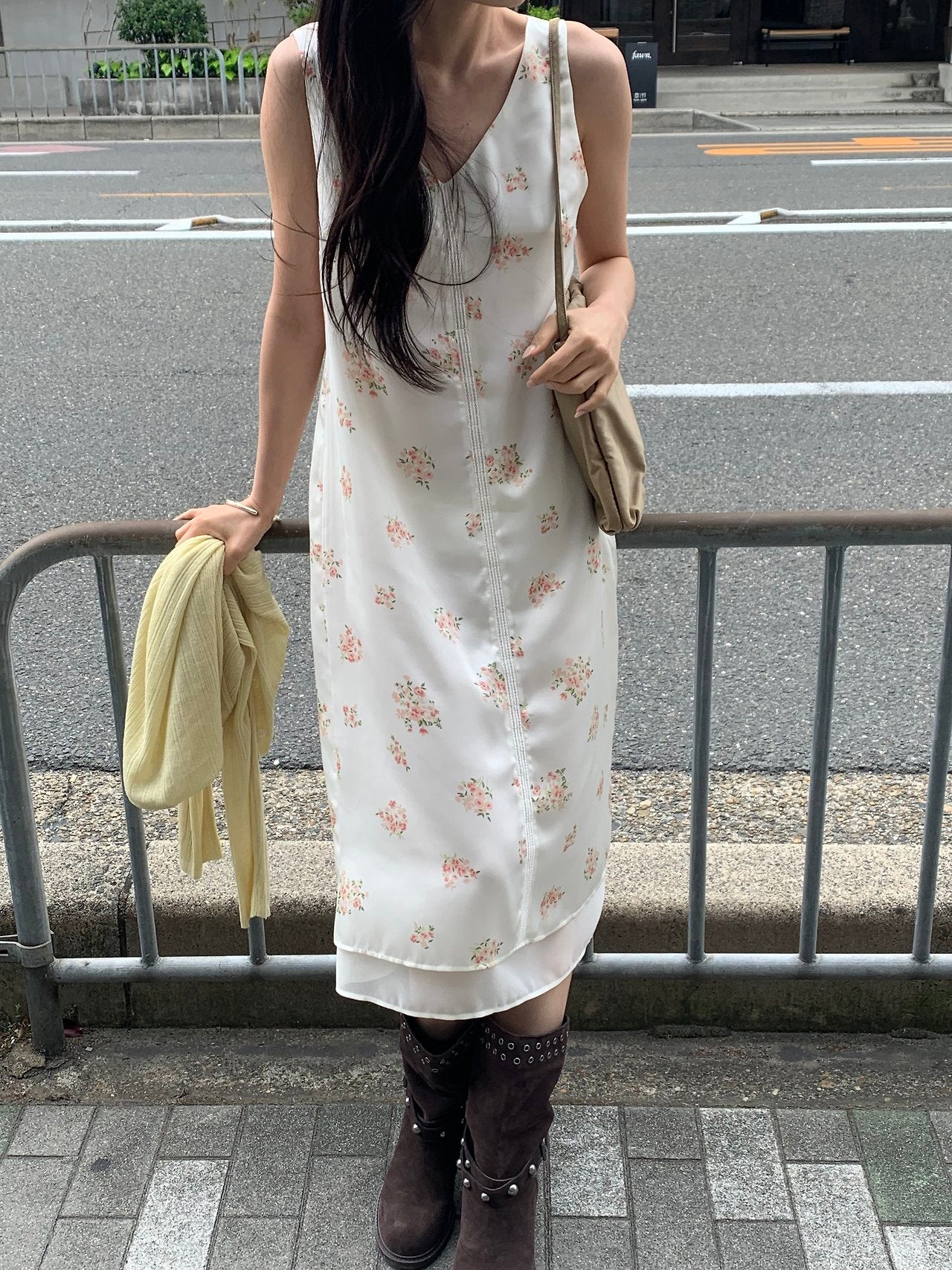 Rosy flower midi layered onepiece