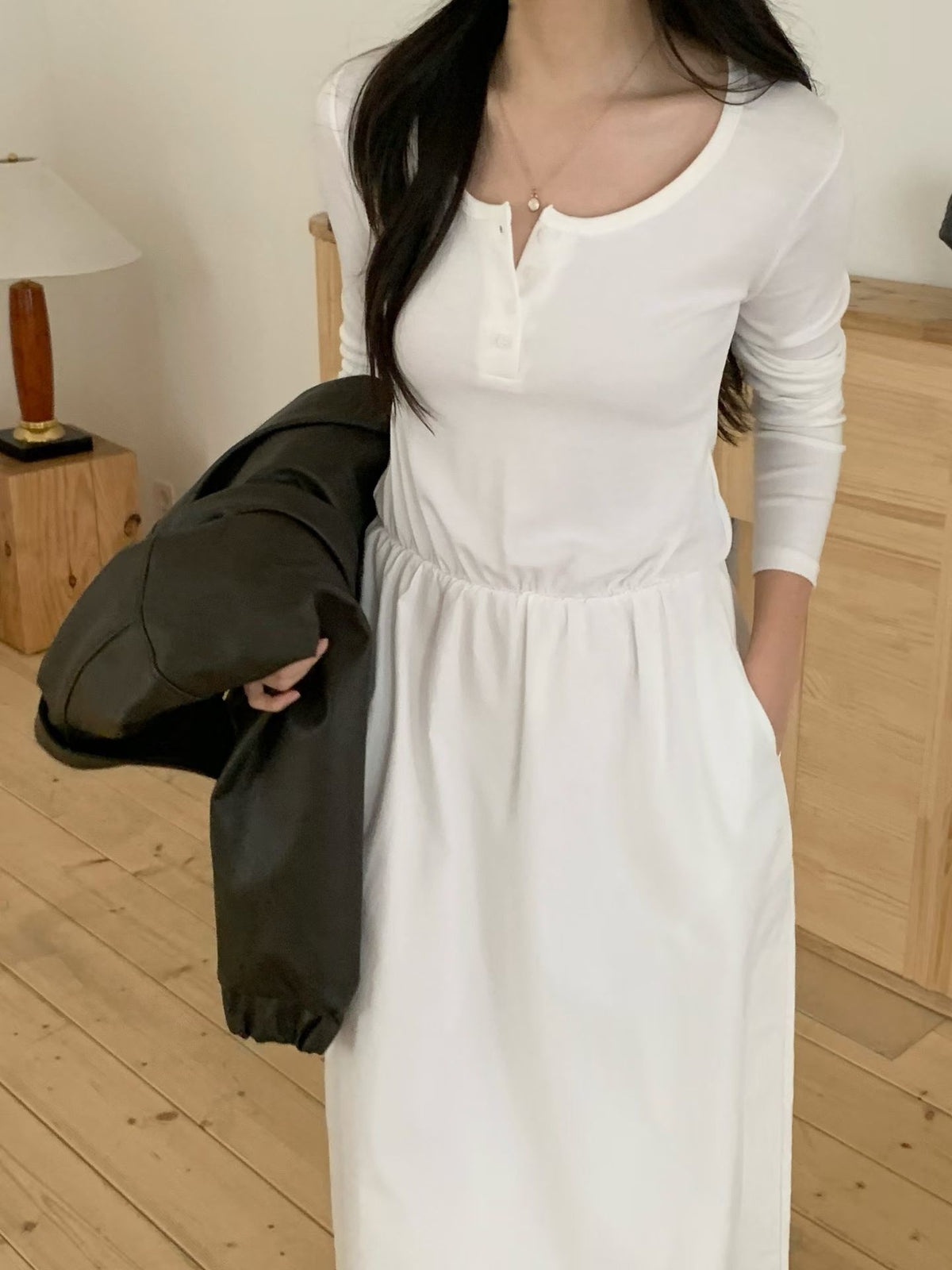 luna button long onepiece-2col