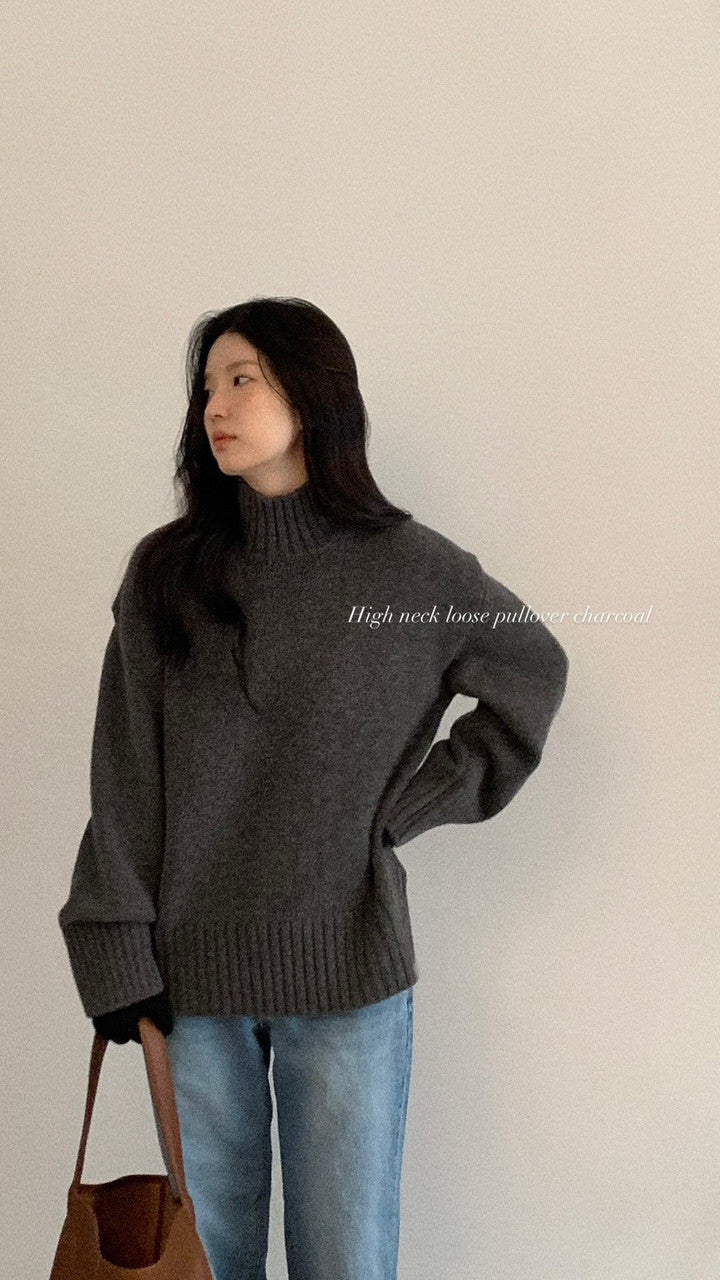 Haus high neck loose pullover knit-3col