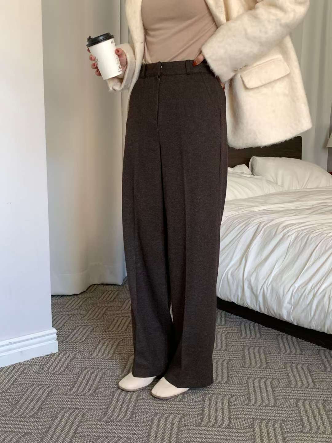 wool semi-wide slacks-3col/ショート丈あり