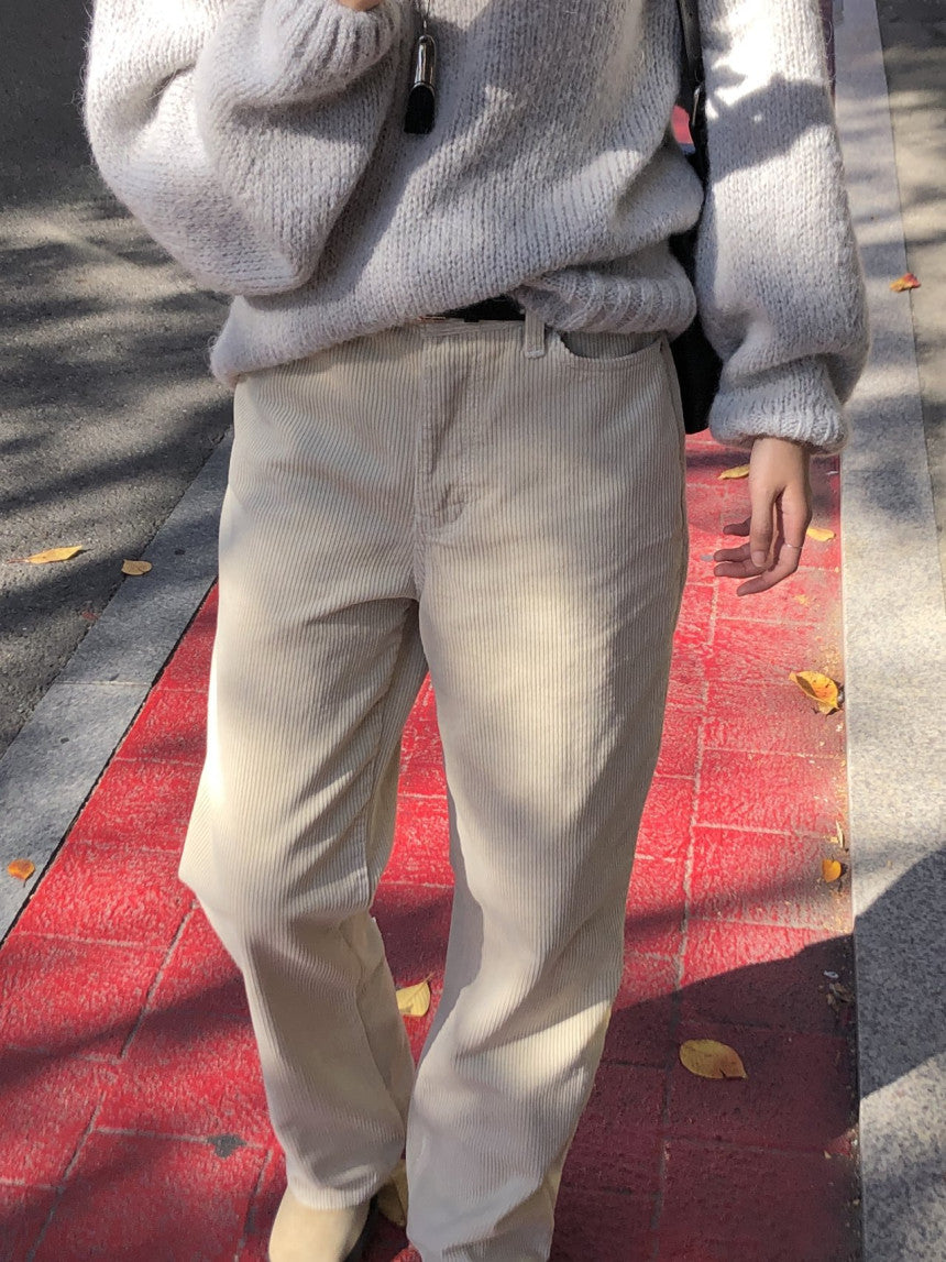 Rie corduroy straight pants-2col