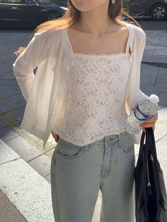 Ounce wave lace blouse-2col