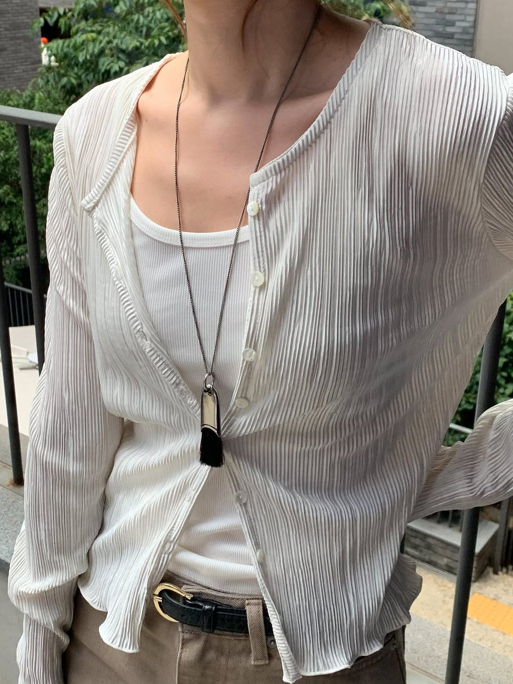 Emile frill pleats cardigan-3col