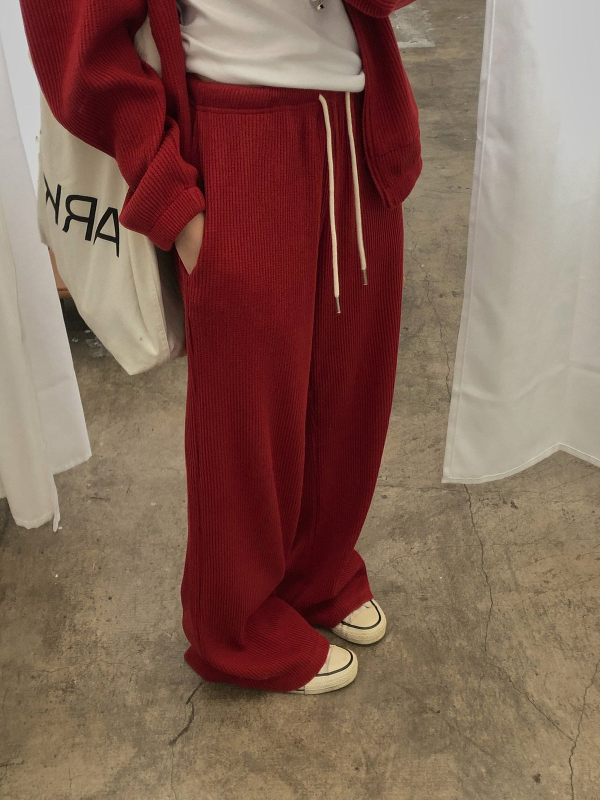 waffle hooded zip-up&pants-3col