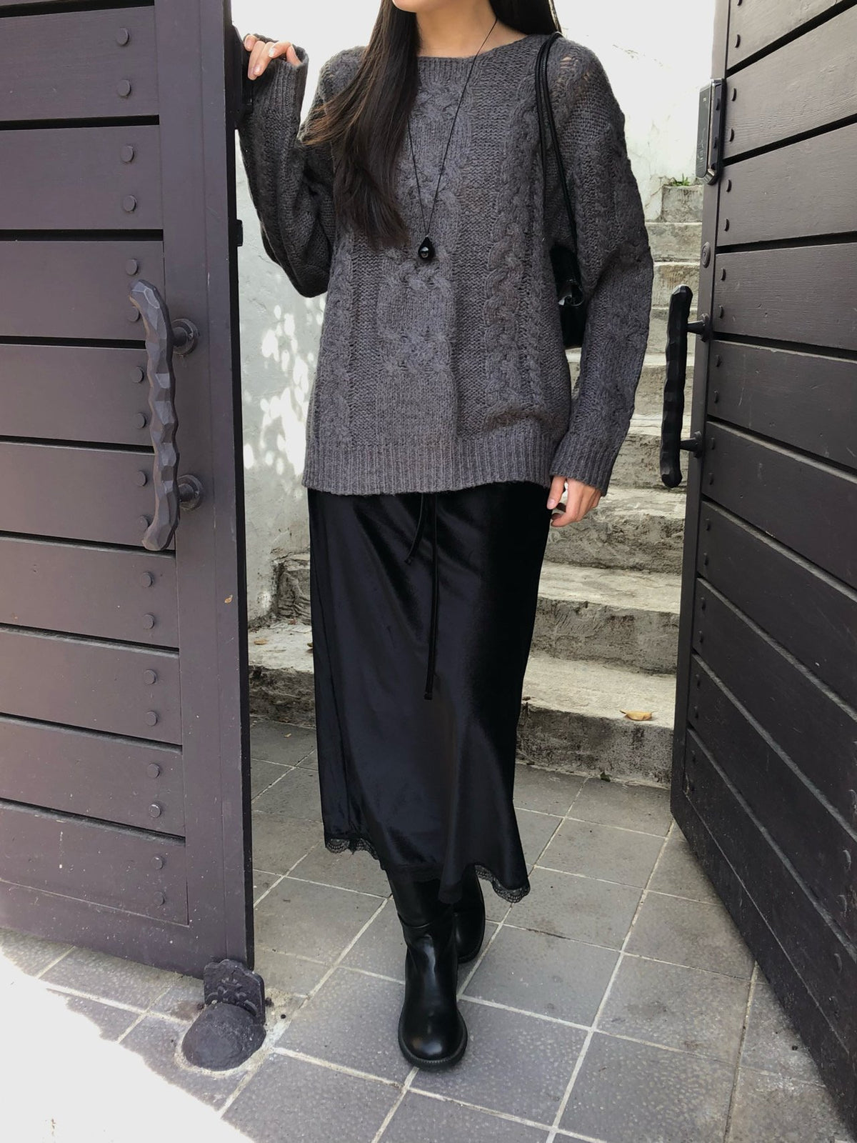 mohair cable knit-2col