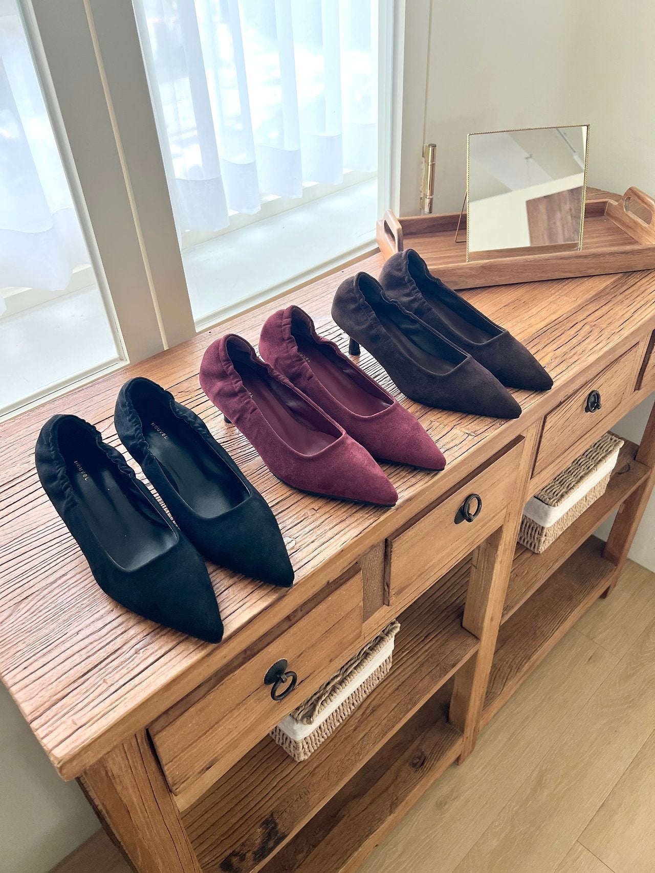 Suede 5cm back-banding high heels