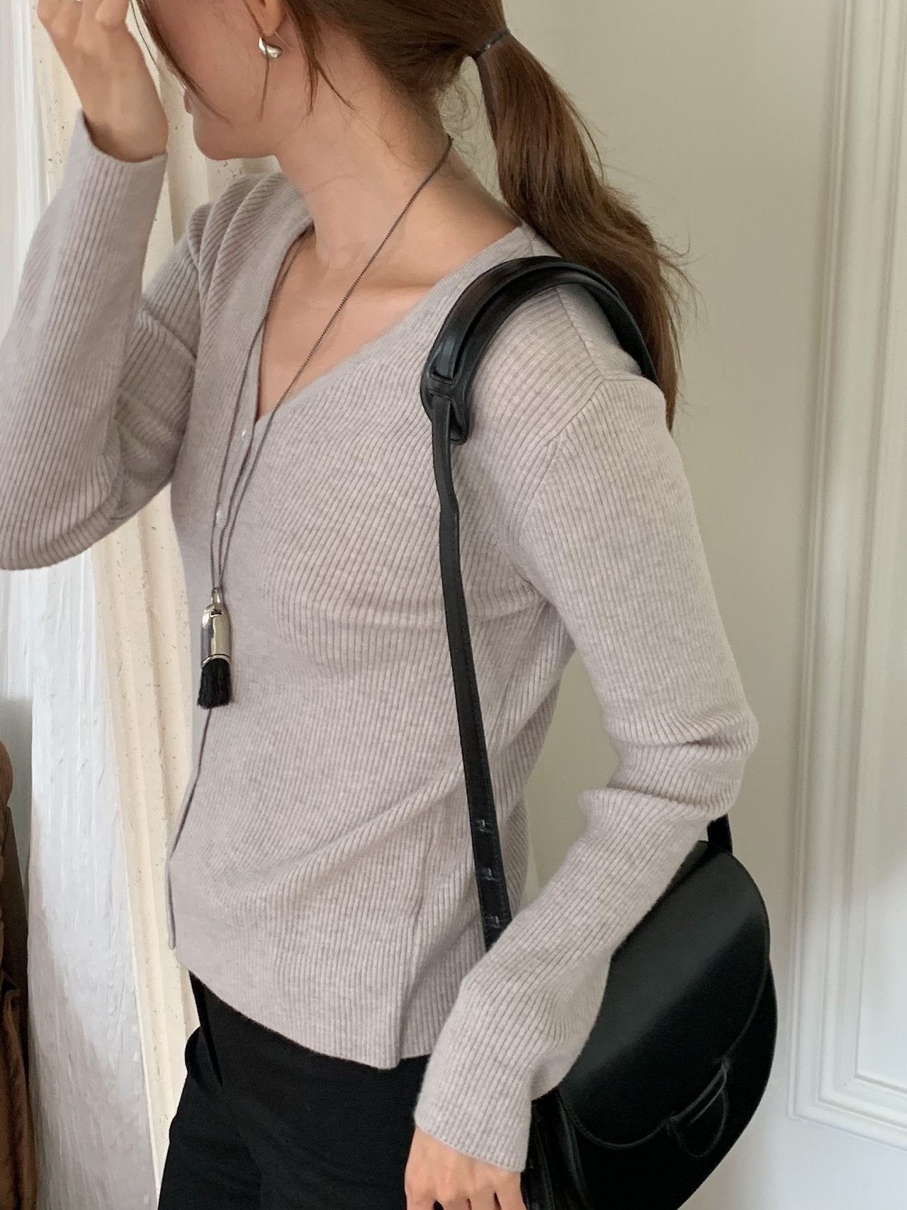 Bella rib V-neck cardigan-3col