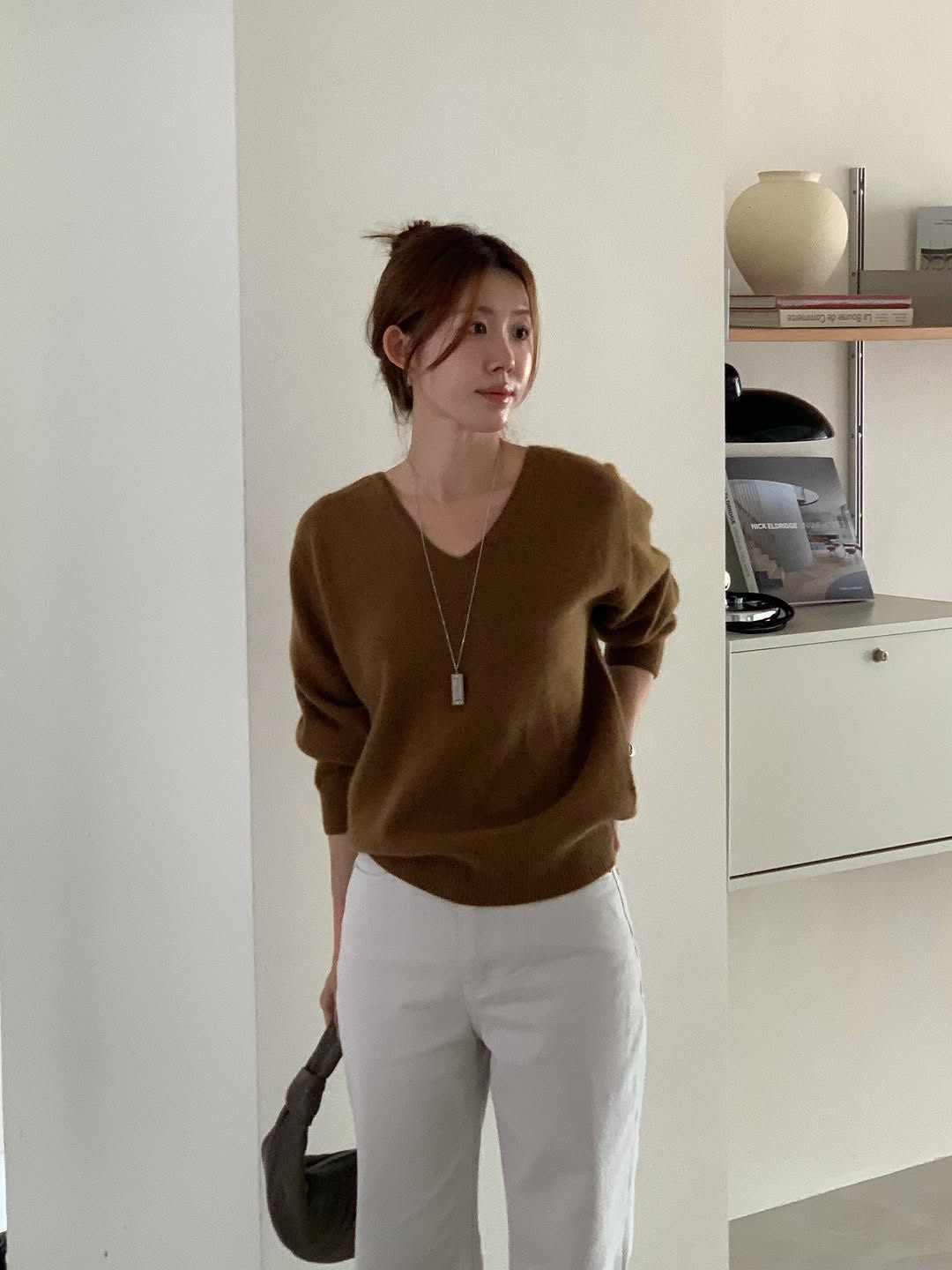 Hills fox wholegarment V-neck knit-3col