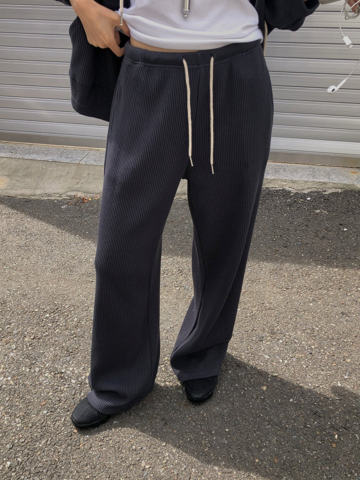 waffle hooded zip-up&pants-3col