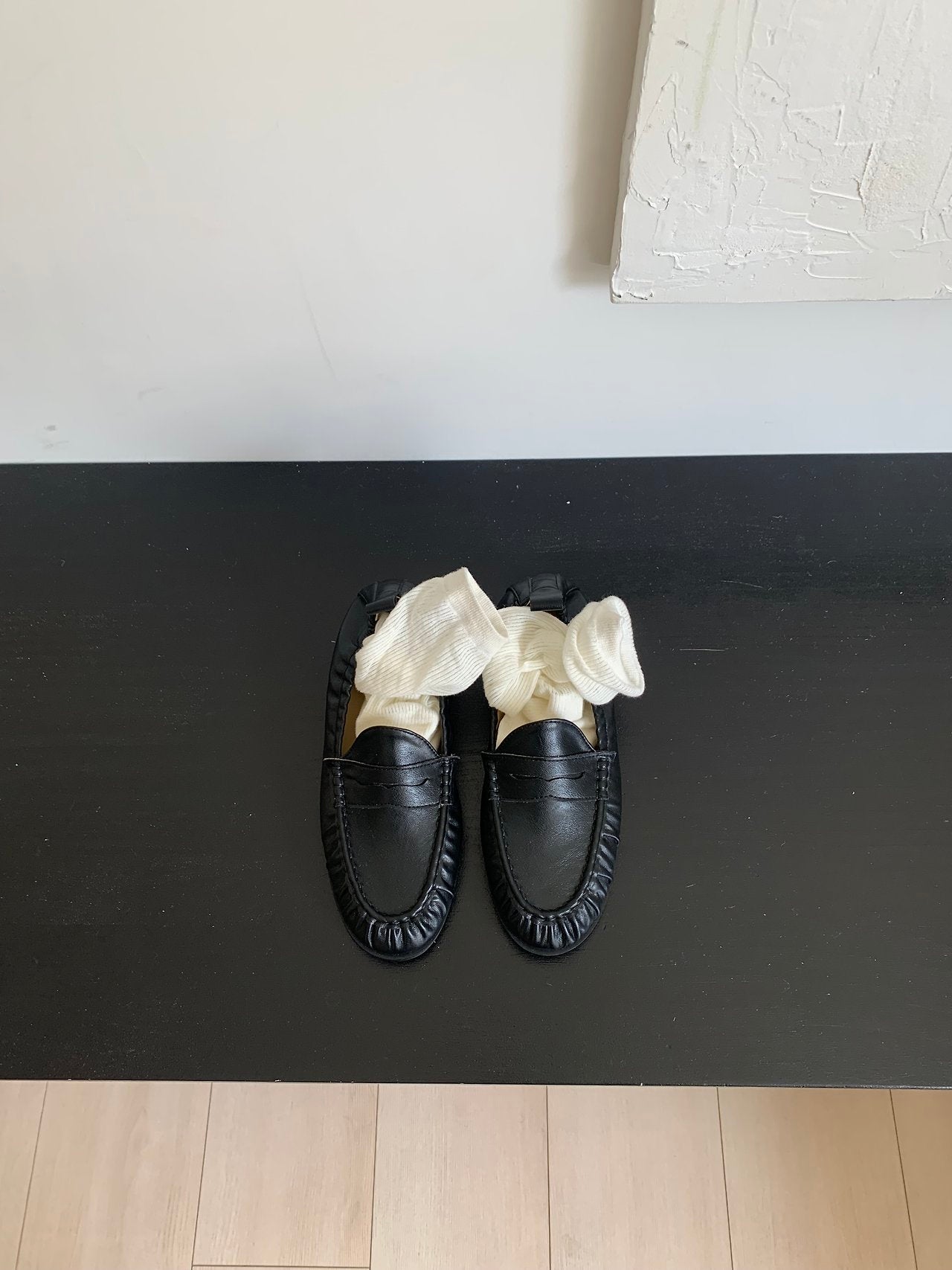 Black Shirred Classic Loafers