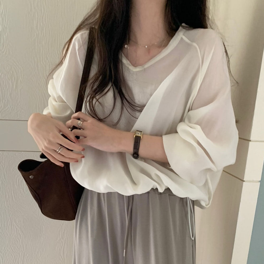 v neck tencel MTM blouse-2col