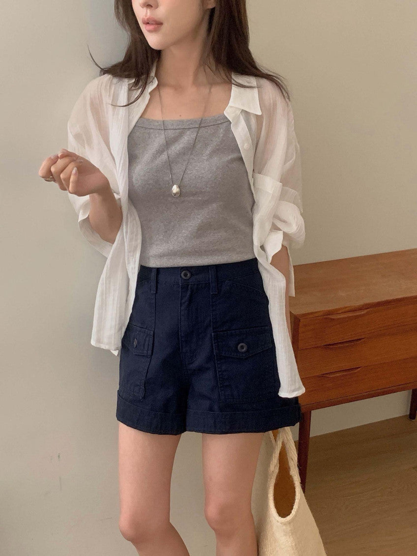 Oxford half pants-2col